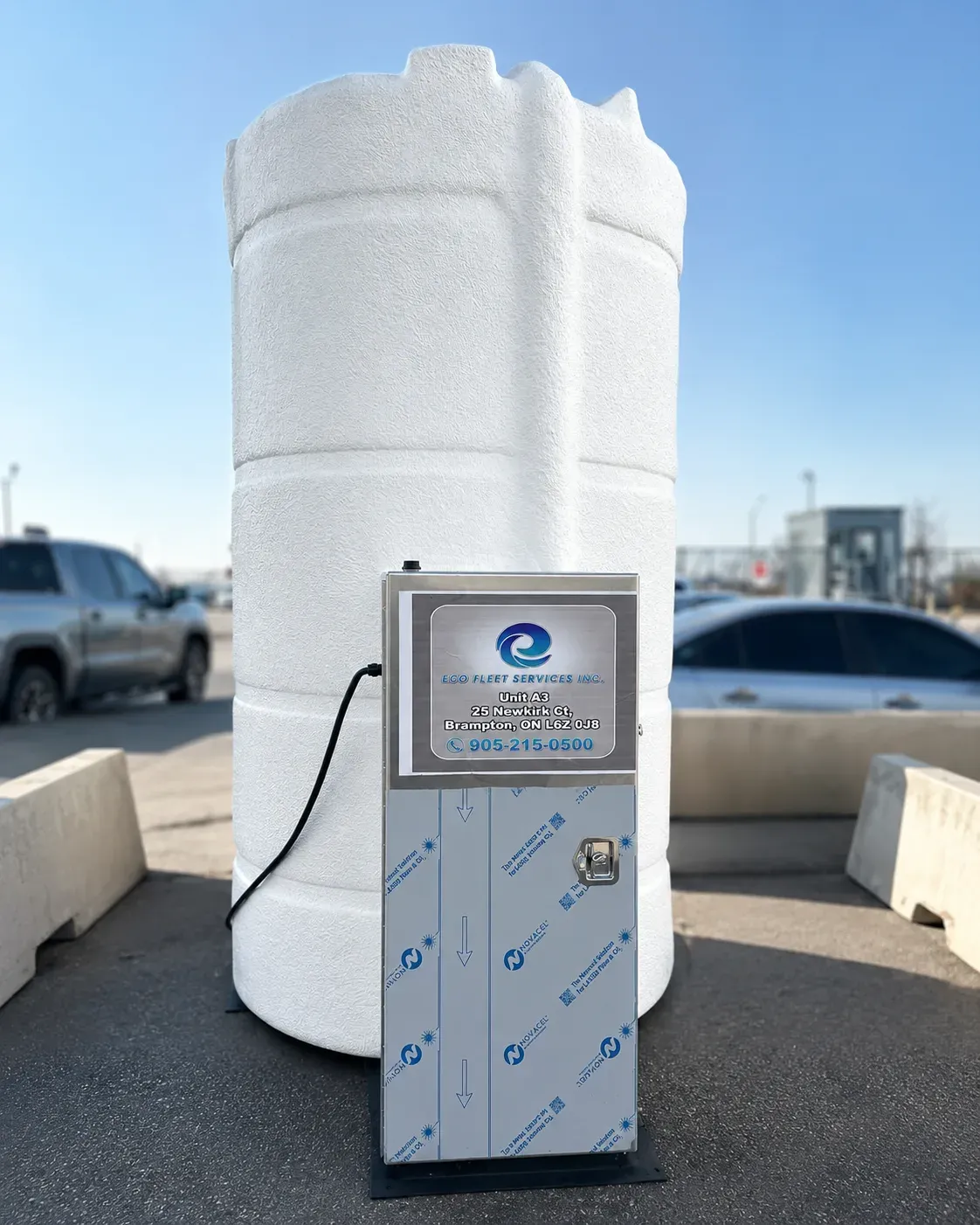 Installed DEF storage tank and dispensing cabinet at a customer site