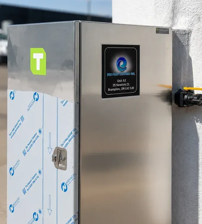Stainless pump and control cabinet installed at a plant