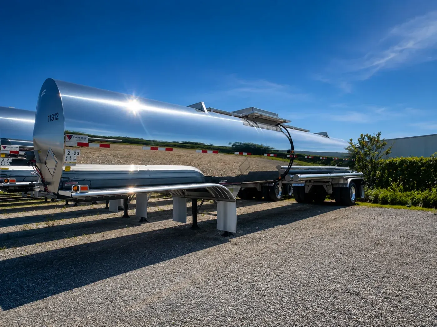 Stainless tanker trailer ready in the equipment yard